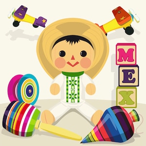 Mexican Toys Vector Illustration - Ideal to make Birthday Invitations, print on T-shirts, Tote bags, mugs and more | ClipArt | SVG| PNG| EPS