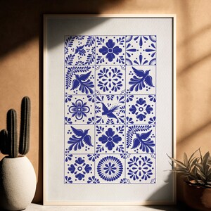 Mexican Talavera Printable Wall Art Modern Decorative wall art Talavera Wall Decor Blue Art print Wall Hanging art Home decoration image 3