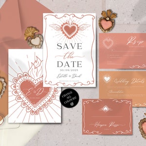 Wedding Invitation Template Bundle | Destination Wedding | Mexican Inspired Invite | Colorful, Hand Drawn illustrations | Funky & Whimsical
