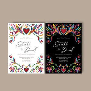 Customizable Mexican Wedding Invitation & Save the Date in Colorful Otomi Design. Spanish English version. DIY on Canva. Instant Download image 2