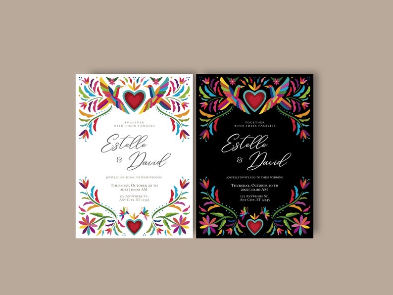 Customizable Mexican Wedding Invitation & Save the Date in Colorful Otomi Design. Spanish English version. DIY on Canva. Instant Download image 2