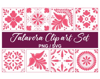 Mexican Talavera Clipart Set - 8 Beautiful Mosaic Designs in Hight Quality PNG + SVG. Perfect for DIY Projects, Home Decor. instant download