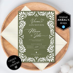 Mexican Talavera Wedding Invitation Template | Green Talavera Wedding Invite | Papel Picado Wedding Invites | CanvaEdit | Instant Download!