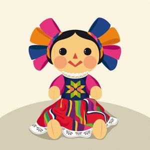 Mexican María Doll Vector- Ideal to print T-shirts, tote bags, mugs and more | ClipArt | SVG | PNG | EPS | Adobe Illustrator | Editable File
