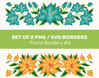 Floral Borders, set of 2 Cliparts | PNG, SVG | Oaxaca Floral Design | Mexican Flowers | Oaxaca florals | Instant Download | Digital Files