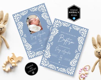 Cielito Lindo Baptism Invitation Template | Talavera Baptism Invite | Papel Picado Mexican Baptism Printable | Canva Edit | Instant Download