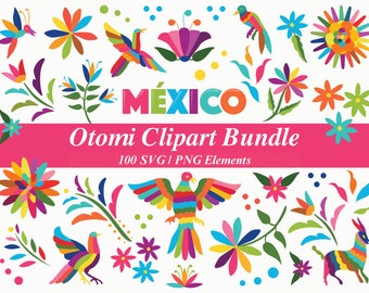 Mexican Otomi Clipart Bundle - Colorful Mexican Flower Set SVG PNG. Cinco de Mayo Fiesta clipart. Mexico Otomi Set. Digital Instant download