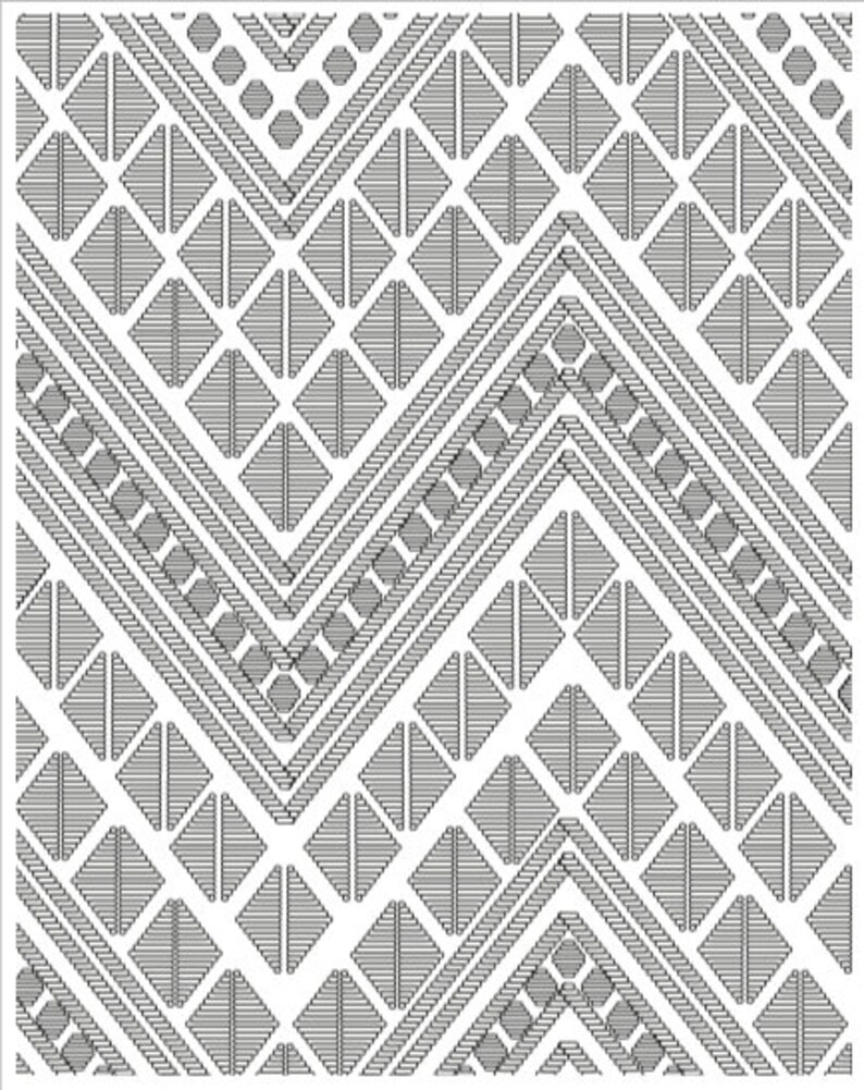 May include: A black and white geometric pattern with a repeating diamond shape design. The pattern is made up of thin lines that create a subtle texture.