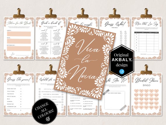 Viva La Novia Talavera Bridal Games Bundle | Papel Picado Bridal Stationery | Barro Talavera Wedding Prints | Canva Edit | Instant Download!
