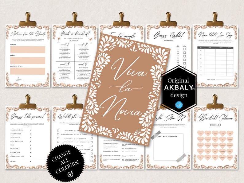 Viva La Novia Talavera Bridal Games Bundle | Papel Picado Bridal Stationery | Clay Talavera Wedding Prints | Canva Edit | Instant Download! image 1
