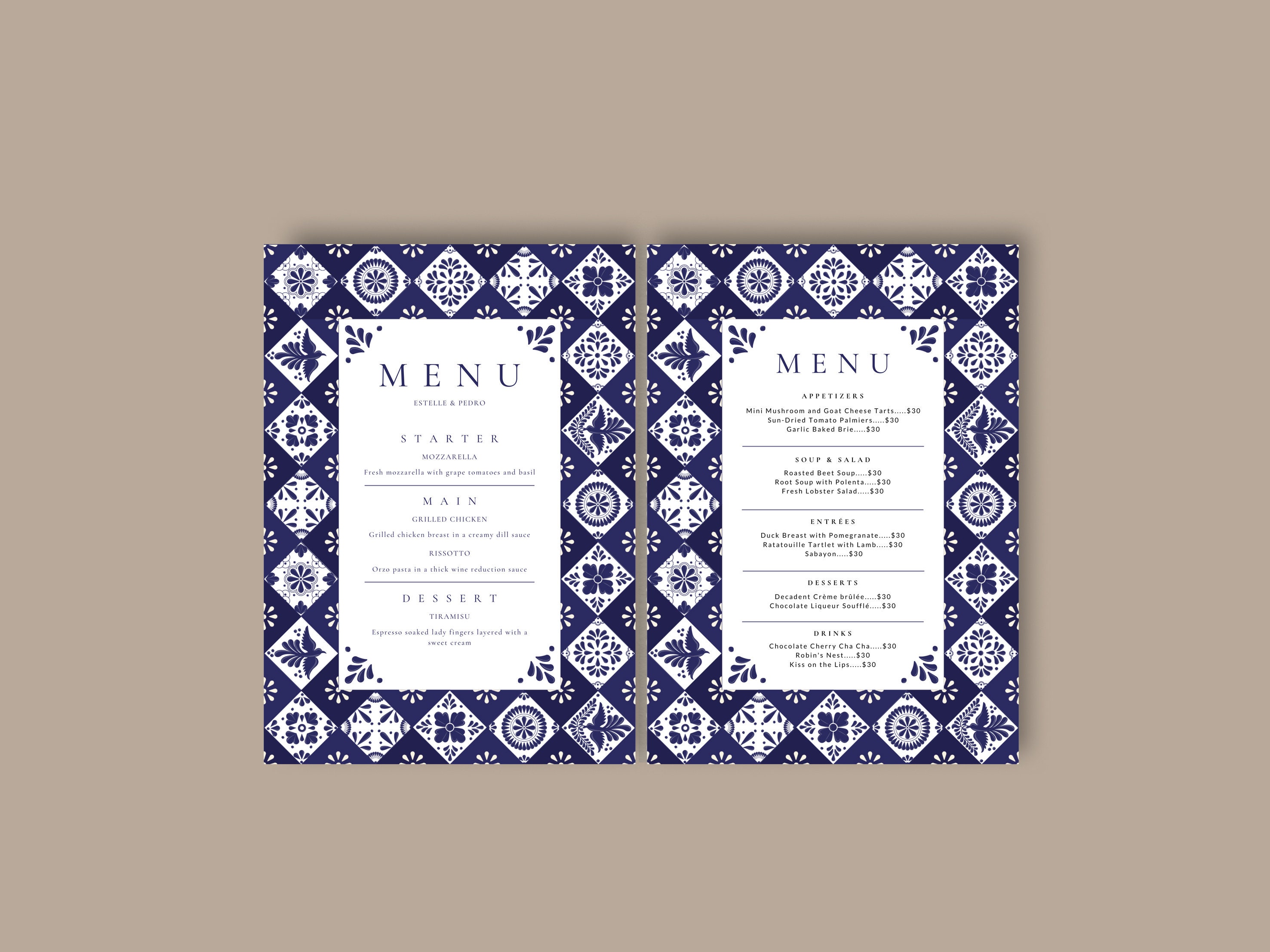 Mexican Talavera Tiles Menu Template #4 - Digital Format for ...