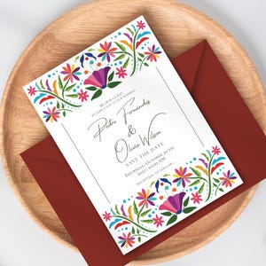 Mexican Wedding Invitation & Save the Date Set | Colorful Floral Otomi Design | Printable Invite Templates | Canva Edit | Instant Download