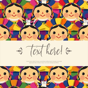 Mexican María Doll Vector Pattern Template. Printable template cover. Cuztomizable print