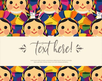 Mexican María Doll Vector Pattern Template. Printable template cover. Cuztomizable print