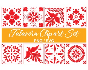 Mexican Talavera Clipart Set - 8 Beautiful Mosaic Designs in Hight Quality PNG + SVG. Perfect for DIY Projects, Home Decor. Instant download