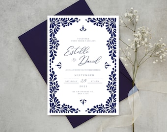 Wedding Invitation & Save the Date Template Set, Mexican Talavera Inspired. Mexican Wedding Invitation. Easy Canva Edit. Instant Download!