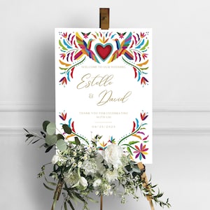 Mexican Wedding Welcome Sign Template - Colorful Otomi Design #6 - Easy to Edit with Canva. Instant Download