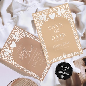 Save the Date & Wedding Invitation Template Set, Mexican Talavera Inspired | Modern Wedding Invitation | Easy Canva Edit | Instant Download!