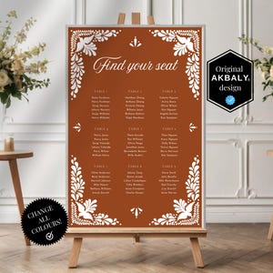 Terracotta Talavera Wedding Seating Chart Templates Set of 6 | Papel Picado Wedding Signage | Find Your Seat | CanvaEdit | Instant Download