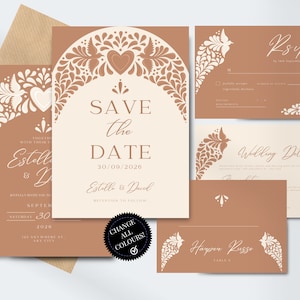 Pacote de convite de casamento e modelo para salvar a data | RSVP de casamento moderno, cartão de lugar, detalhes, nota de agradecimento | CanvaEditar | Download instantâneo