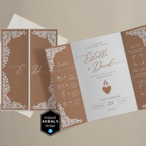 Gatefold Wedding Invitation Template, Mexican Talavera Inspired | Printable Gate Fold Modern Wedding Invite | CanvaEdit | Instant Download!