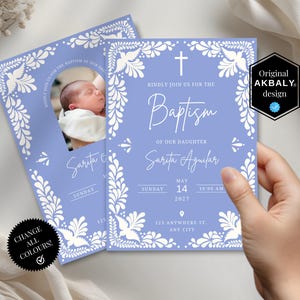 Blue Cielito Lindo Baptism Invitation | Talavera Boy Baptism Invite | Papel Picado Mexican Baptism Printable | Canva Edit | Instant Download