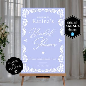 Dusty Blue Talavera Bridal Shower Welcome Sign | Papel Picado Bridal Brunch Decor | Printable Welcome Sign | CanvaEdit | Instant Download