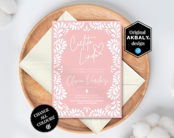 Cielito Lindo Mexican Talavera Invitation | Pink Baby Shower Invite, Talavera Inspired | Cielito Lindo Theme | Canva Edit | Instant Download