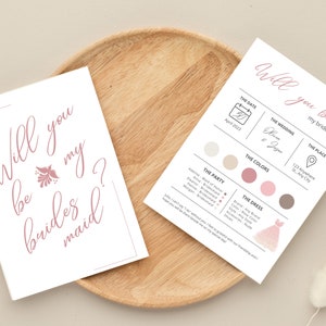Cartes de demande en mariage pour demoiselle d'honneur | Veux-tu être ma demoiselle d'honneur | Modèle de carte d'information pour demoiselle d'honneur | Carte d'information sur le cortège nuptial | Téléchargement instantané de Canva Edit