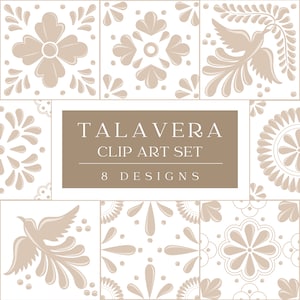 Mexican Talavera Clip art Set | 8 Mosaic Digital Stickers | Hight Quality PNG + SVG Formats | Perfect for DIY Projects, Home Decor & More!