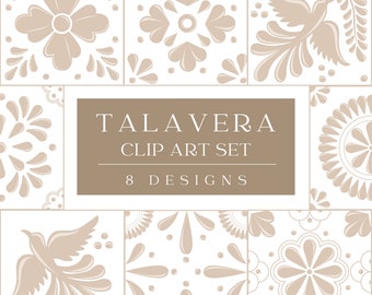 Mexican Talavera Clip art Set | 8 Mosaic Digital Stickers | Hight Quality PNG + SVG Formats | Perfect for DIY Projects, Home Decor & More!