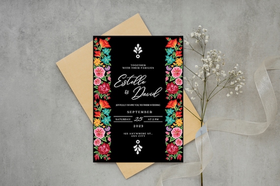 Wedding Invitation & Save the Date, Oaxaca Floral Design #3B