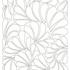 May include: A black and white line drawing of a repeating pattern of teardrop shapes. The teardrop shapes are arranged in a symmetrical pattern, creating a sense of movement and flow.