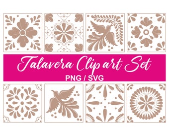 Mexican Talavera Clipart Set - 8 Beautiful Mosaic Designs in Hight Quality PNG + SVG. Perfect for DIY Projects, Home Decor. instant download