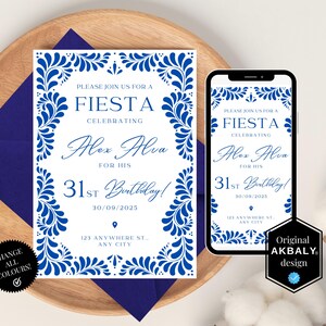 Talavera Birthday Party Invitation Template | Mexican Fiesta Theme Editable Invite | Party Invitation Print | CanvaEdit | Instant Download