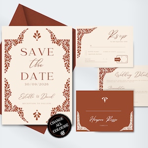 Wedding Template Bundle | Modern Mexican Talavera Inspired Wedding Signage, Invitation, RSVP, Details | Easy Canva Edit | Instant Download!