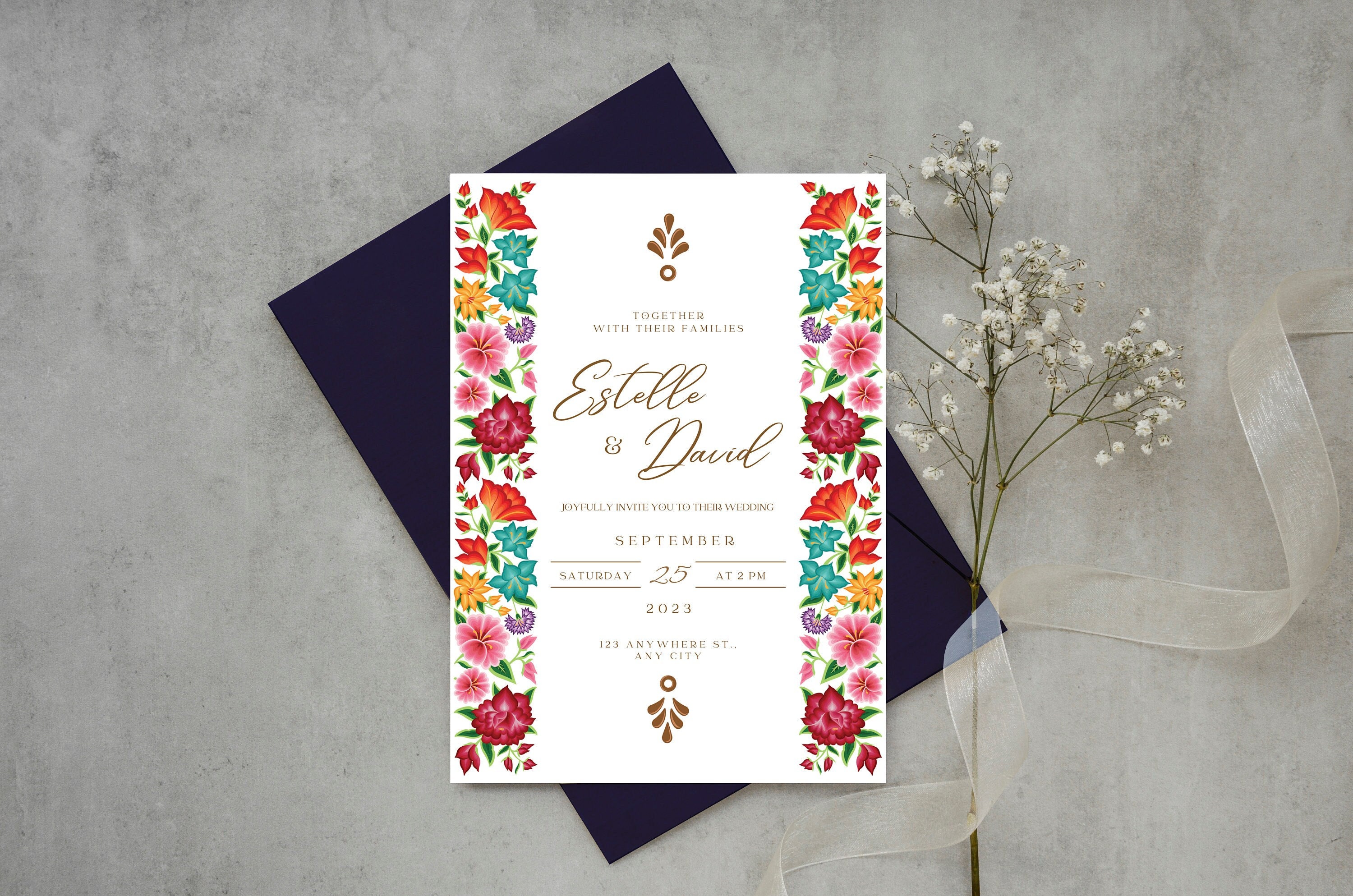 Mexican Wedding Invitation Save the Date Oaxaca Floral Design 3 Spanish English versions Easy to edit with Canva Instant