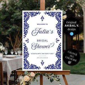 Classic Blue Talavera Bridal Shower Welcome Sign | Papel Picado Bridal Brunch Sign | Talavera Welcome Decor | CanvaEdit | Instant Download!