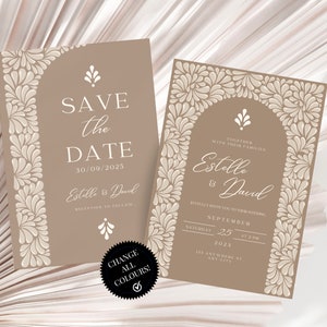 Pacote de modelos de casamento Boho | Sinalização de casamento inspirada em Talavera mexicana, convite, cartão de lugar, RSVP, detalhes | CanvaEditar | Download instantâneo!