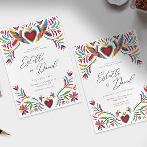 Customizable Mexican Wedding Invitation & Save the Date in Colorful Otomi Design. Spanish English version. DIY on Canva. Instant Download image 6