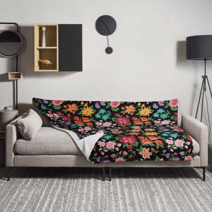 Throw Blanket in Floral-Oaxaca Design - Elevate your Home Décor with this Comfy & Soft silk touch blanket, Machine-washable, Hypoallergenic!