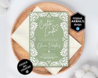 Cielito Lindo Mexican Talavera Invitation | Sage Green Talavera-Inspired Baby Shower | Cielito Lindo Theme | Canva Edit | Instant Download!