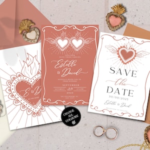 San Miguel de Allende Save the Date & Wedding Invitation Templates | Mexican Inspired | Hand Drawn Whimsical fun Wedding Invite | Canva Edit