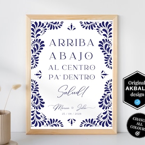 Talavera Wedding Arriba, Abajo, Al Centro, Pa Dentro, Salud! Bar Sign | Blue Talavera Theme Wedding Fiesta | Canva Edit | Instant Download!