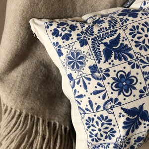 Pillow Covers, Mexican Talavera Style Fine & soft Cotton canvas Decorative Cushion Cover Decorative Pillow Throw Pillow Home decor image 3