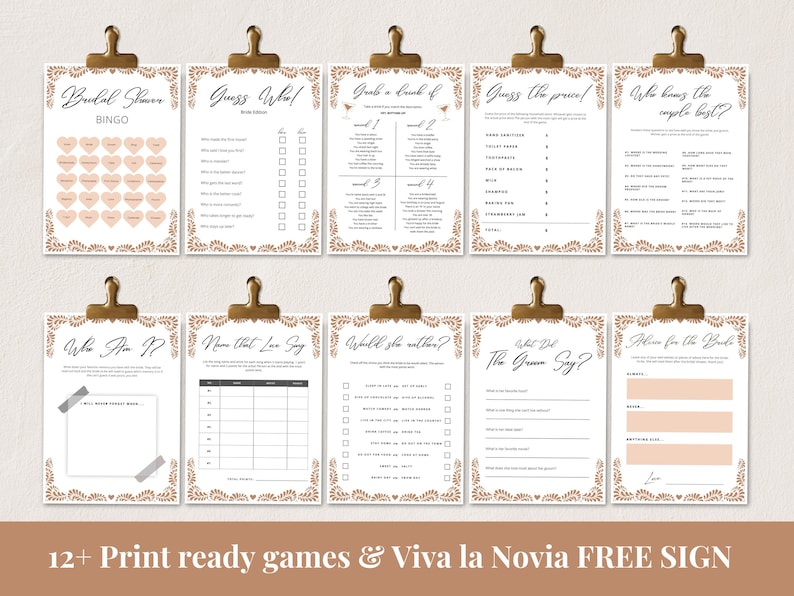 Viva La Novia Talavera Bridal Games Bundle | Papel Picado Bridal Stationery | Clay Talavera Wedding Prints | Canva Edit | Instant Download! image 2