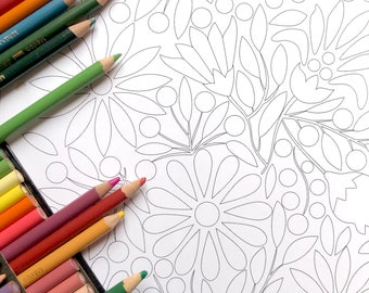 Instant download Coloring book page | Printable Adult & Children Coloring Page | Coloring At Home Activity  | Spring Flowers