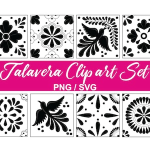 Mexican Talavera Clipart Set - 8 Beautiful Mosaic Designs in Hight Quality PNG + SVG. Perfect for DIY Projects, Home Decor. instant download