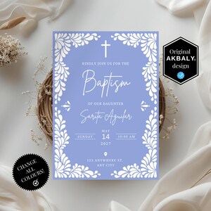 Blue Cielito Lindo Baptism Invitation | Talavera Boy Baptism Invite | Papel Picado Mexican Baptism Printable | Canva Edit | Instant Download