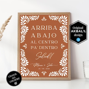 Talavera Wedding Up, Down, To The Center, In, Cheers! Bar Sign | Barro Talavera Theme Wedding Party | Canva Edit | Instant Download